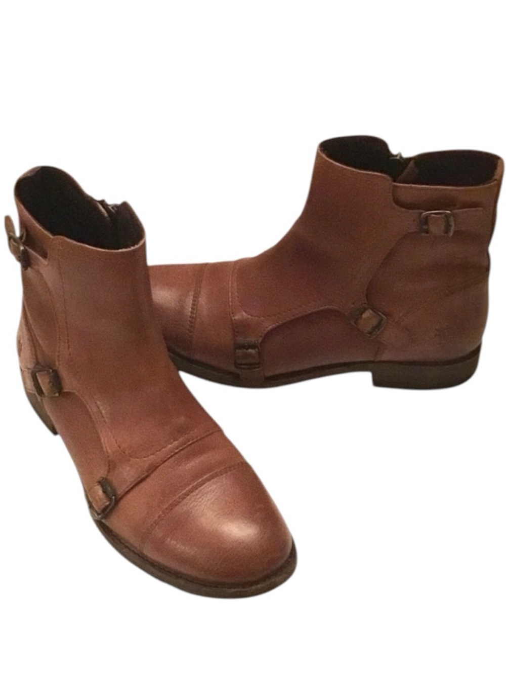 FRYE Ankle Boots Ethan Triple Monk Strap Brown Leather Women’s Size 8